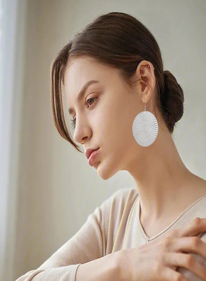 Anmpab Boho Large Disc Earrings for Women Vintage Geometric Hammered Round Circle Drop Dangle Earrings Statement Jewelry (Silver) - Image 3